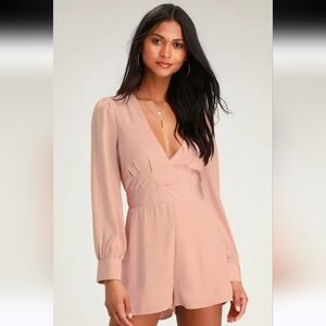 NWT Lulu's Brilliancy Blush Metallic Striped Long Sleeve Romper, Size Small